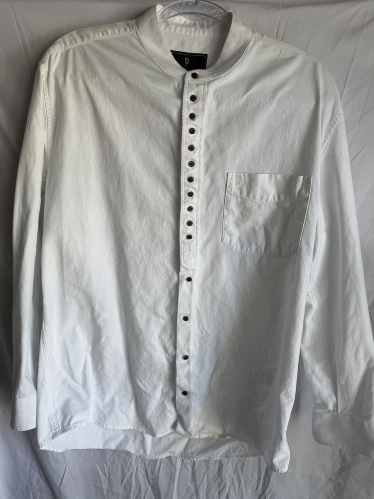 Celtic Ranchwear Mens Grandfather Shirt Band Collar Linen Blend White M
