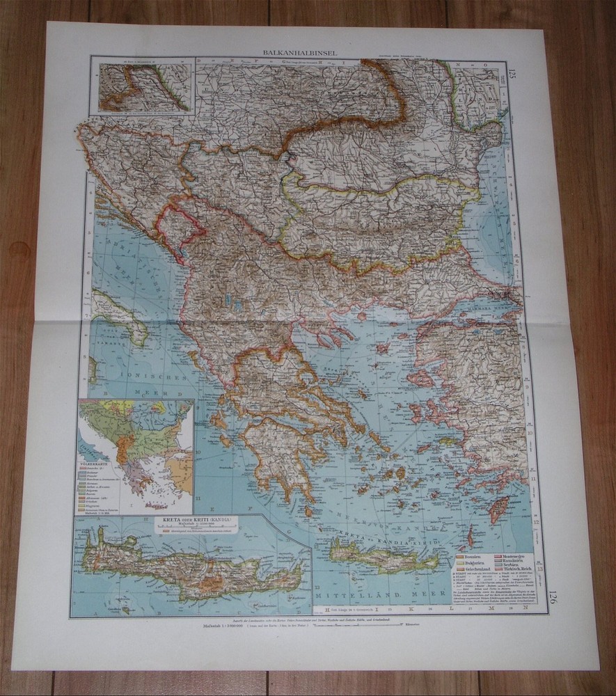 1911 Antique Map Of Balkans Serbia Bosnia Greece Turkey Albania Bulgaria Hungary