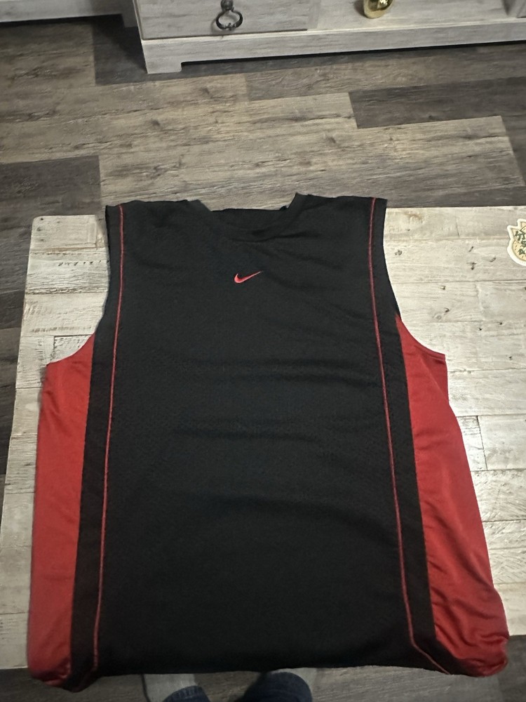 Vintage Nike Black & Red Mesh Center Swoosh Basketball Jersey Men’s 2  XL