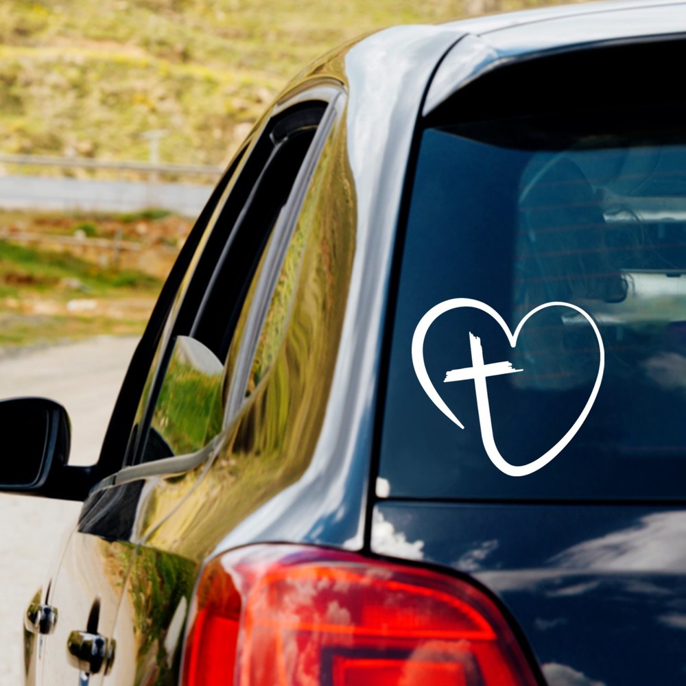 Open Heart love Cross Vinyl Decal Sticker Car Truck Window  Jesus Christian