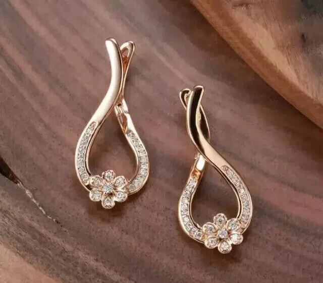 1.40 Ct Round Simulated Diamond Hoop Earrings in 14k Rose Gold