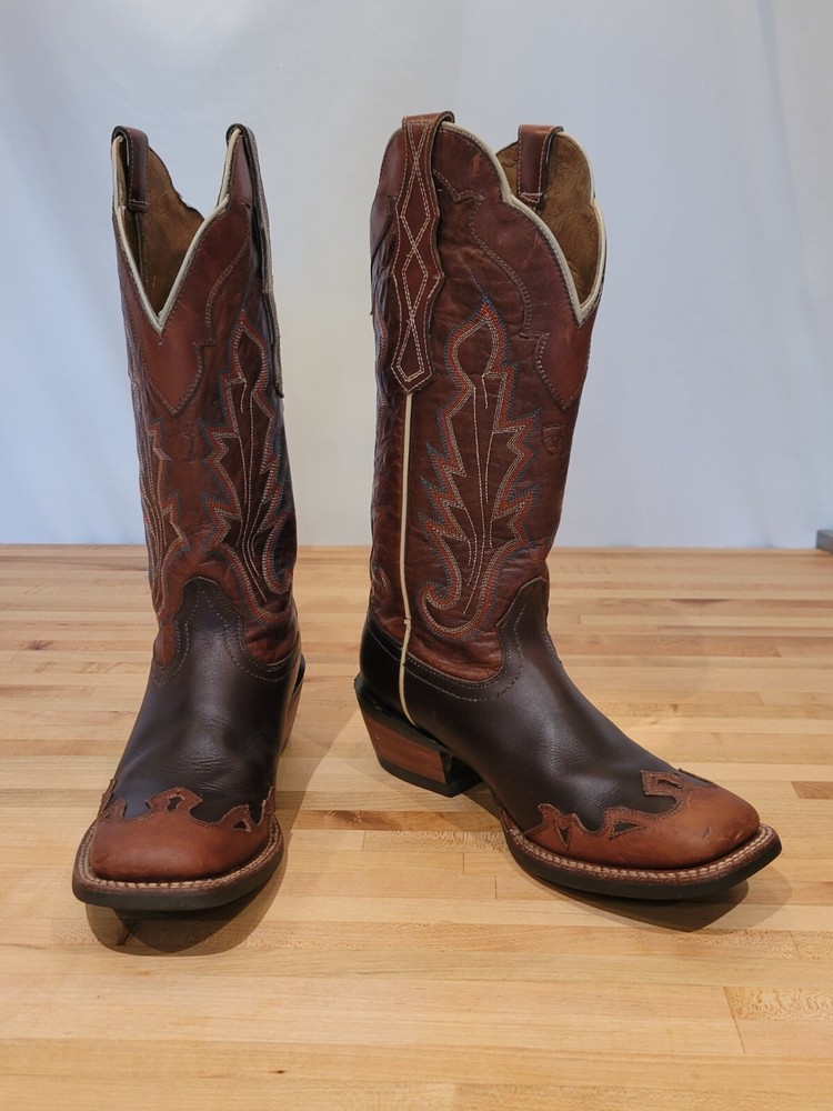 Ariat Womens Embroidered Leather Cowboy Boots with Square Toe