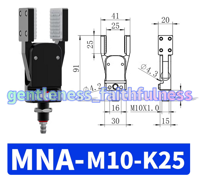MNA-M10-K25 Pneumatic Parallel Gripper Wide Opening Flat Thread Mount Robotic