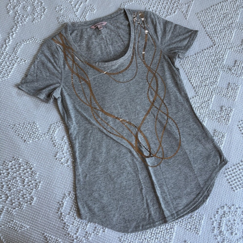 Juicy Couture women’s size small gray short sleeve tee with metallic graphic