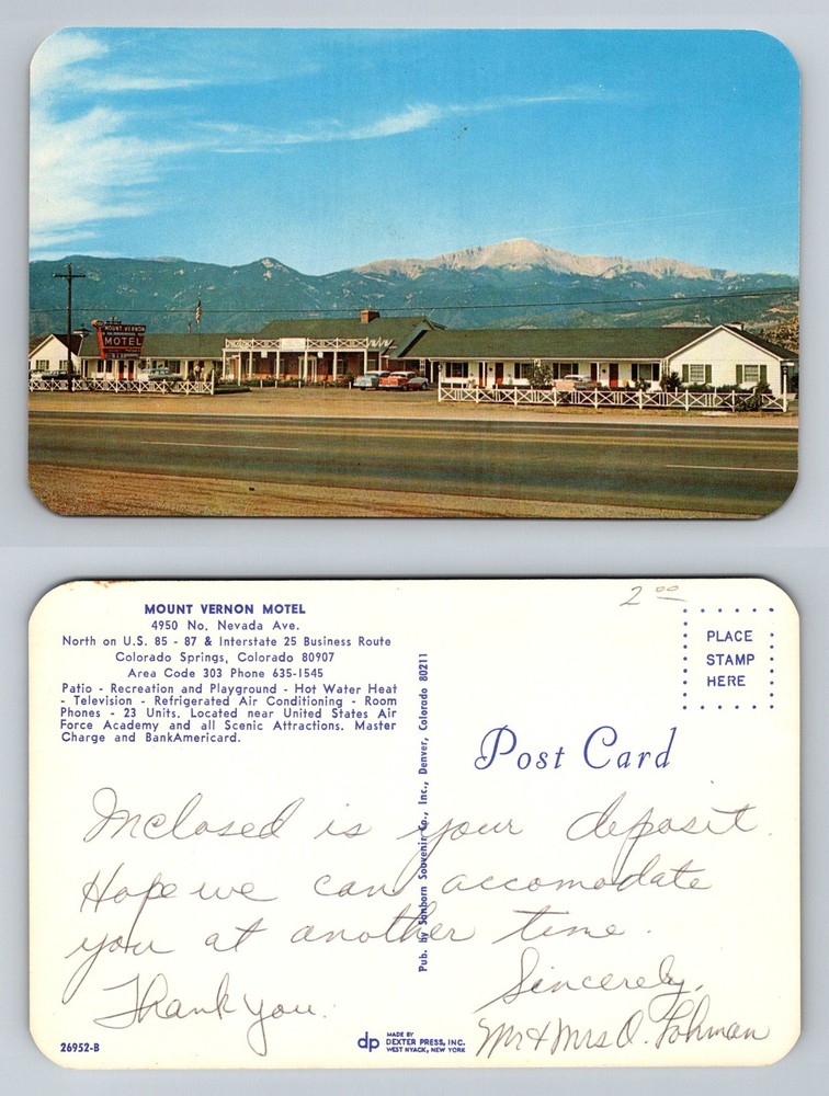 Colorado Springs CO-Colorado Mount Vernon Motel Pikes Peak View Vintage Postcard