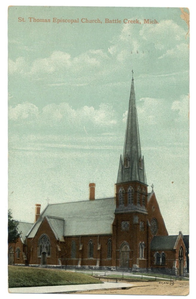 Battle Creek Michigan St Thomas Episcopal Church mailed 1909 vintage postcard