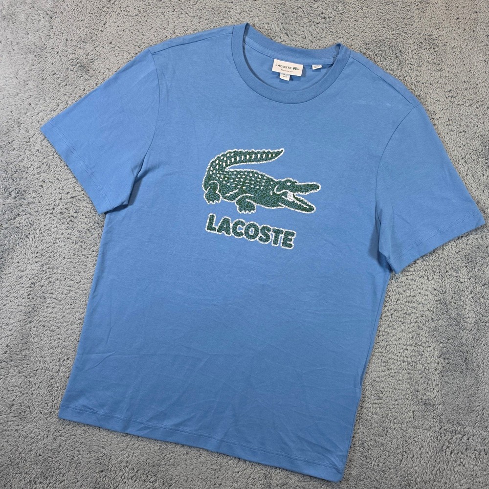 Lacoste T Shirt Mens M Blue Short Sleeve Big Croc Graphic Tee Cotton Crewneck