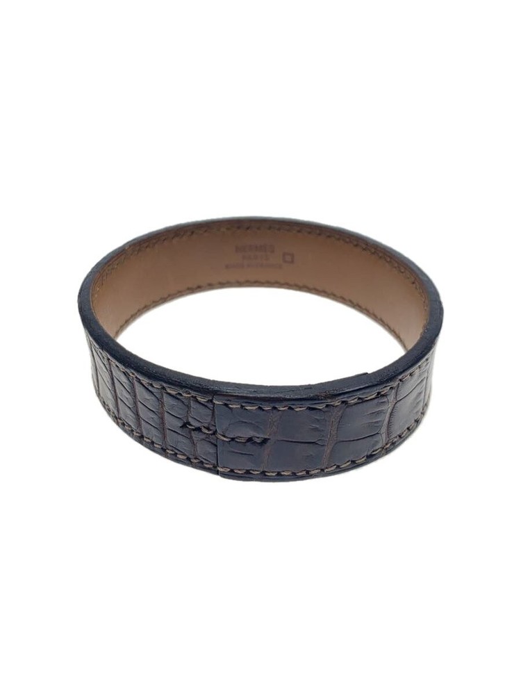 Hermes Pool Tour Engraved Leather Bracelet Brown Women 2721