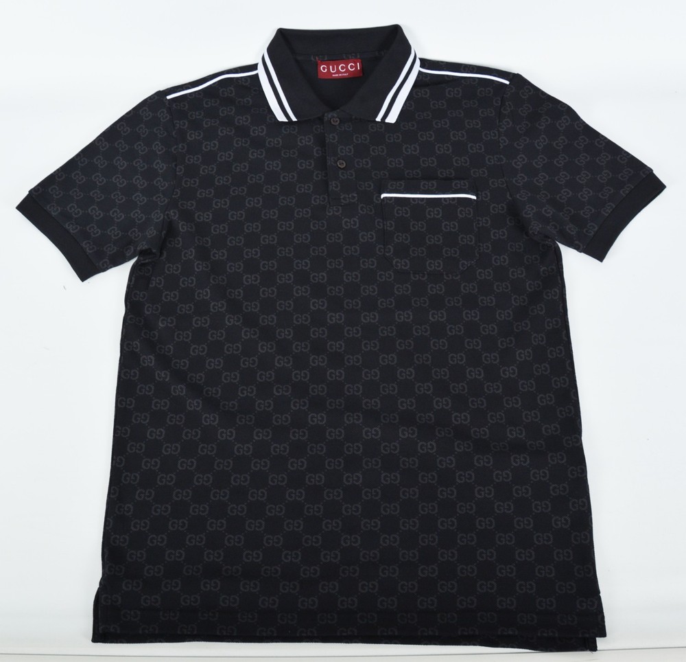Men's Gucci Black GG Pattern Polo Shirt XXL Short Sleeve