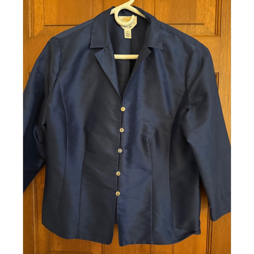 Talbots Petite 100% Silk Blouse Womens Size 12 Blue Button-Down Party Wedding