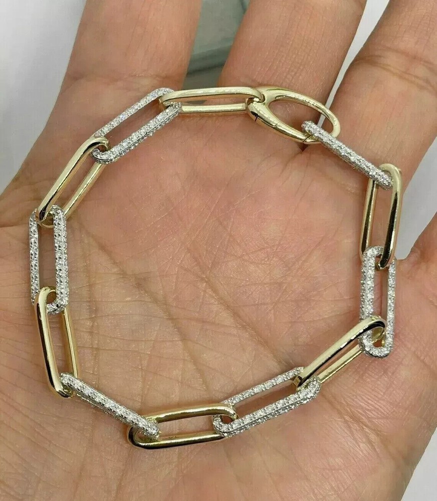 Paperclip Link Chain Bracelet 3Ct Created Diamond Women's 14K Yellow Gold Finish