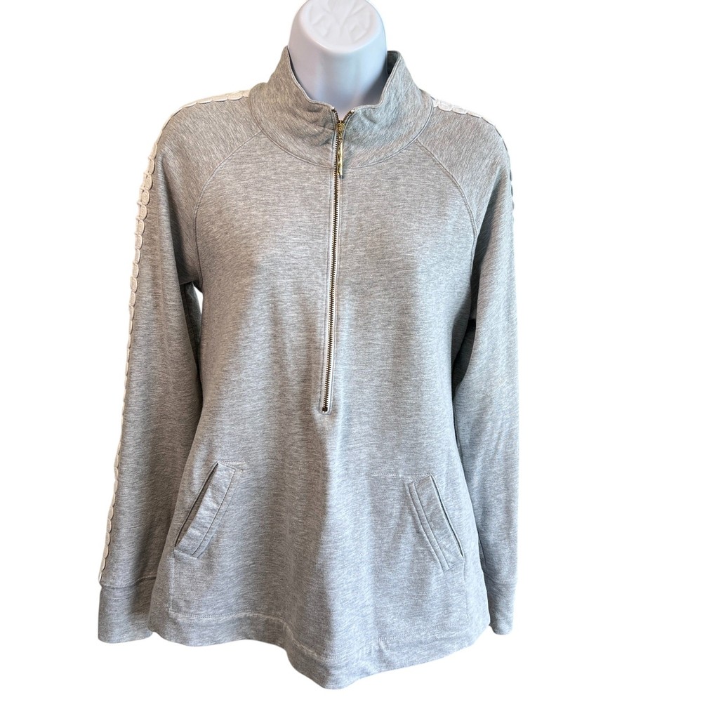 Lilly Pulitzer Skipper Popover Lace Detail Gray Womens Medium Beachy Resort
