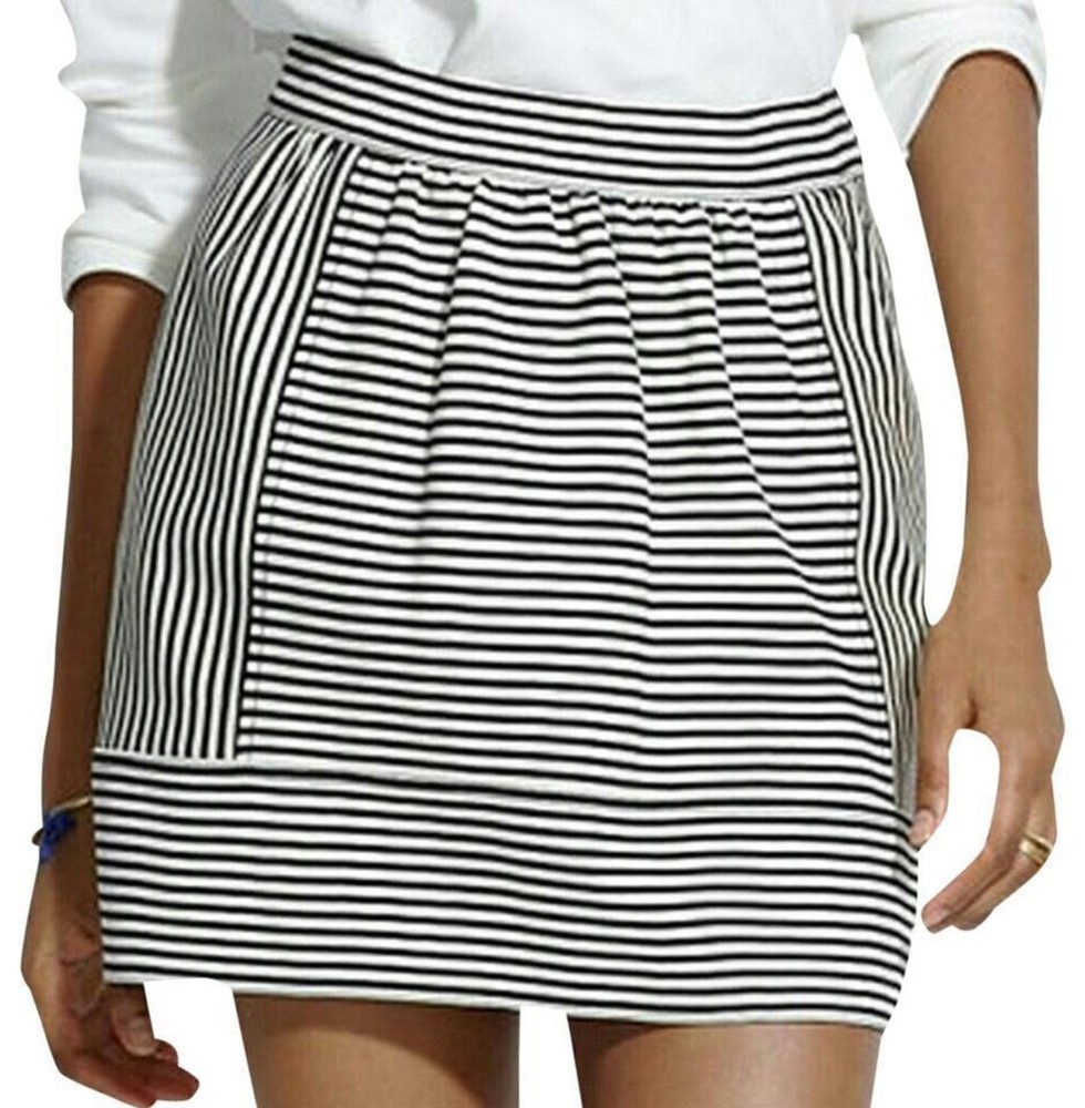 MADEWELL Black Ivory Ponte Swivel Mini Striped Abstract Artsy Skirt SIZE 0