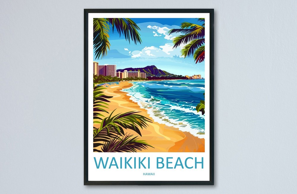 Waikiki Beach Travel Print Wall Art Waikiki Beach Wall Hanging Home Dcor