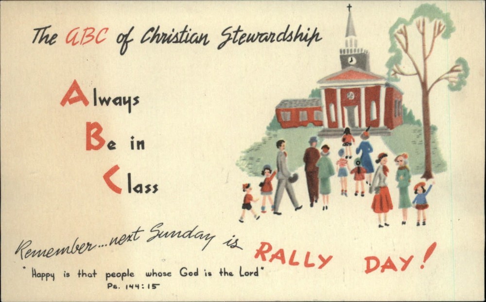 Rally Day Sunday School ~ Mount Bethel Pennsylvania ~ 1949 postcard sku697