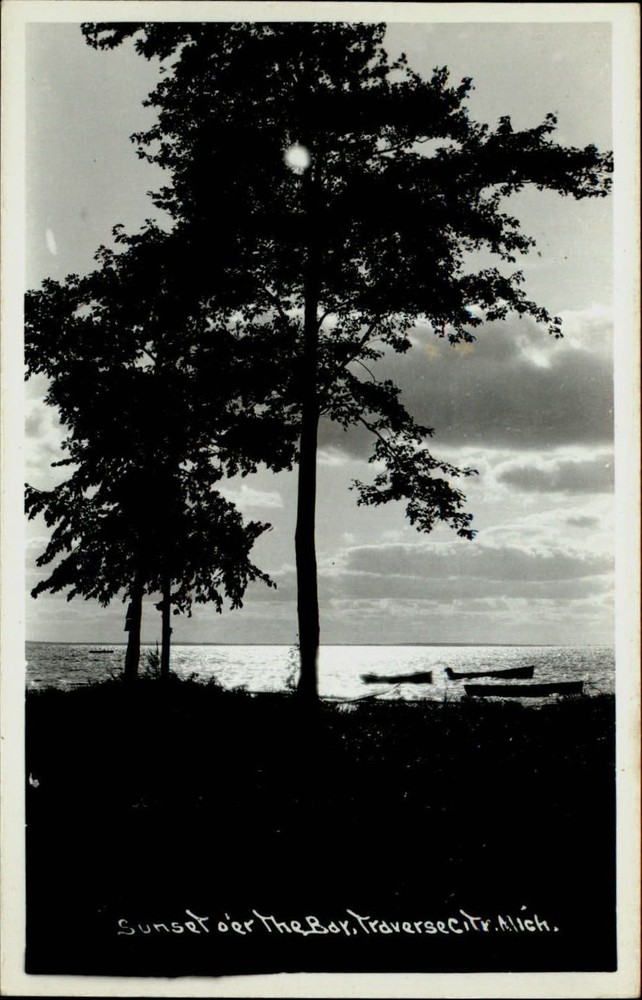 RPPC Traverse City Michigan Sunset over the Bay unused real photo postcard