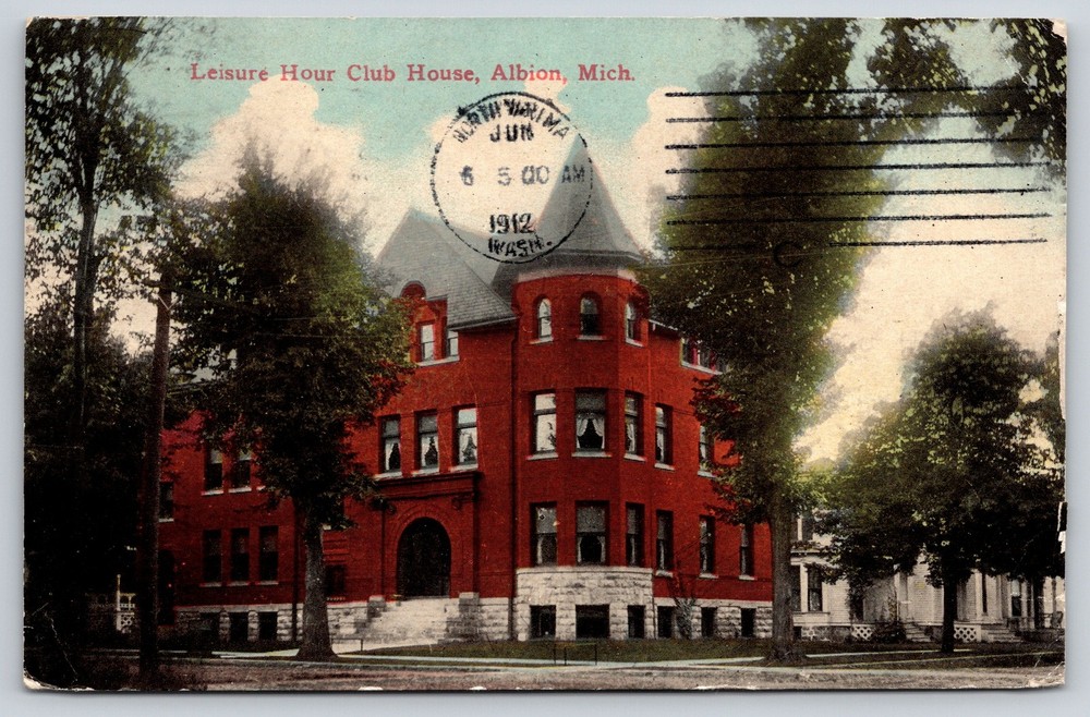 Albion Michigan~Leisure Hour Club House St View~Victorian~Romanesque~1912 PC