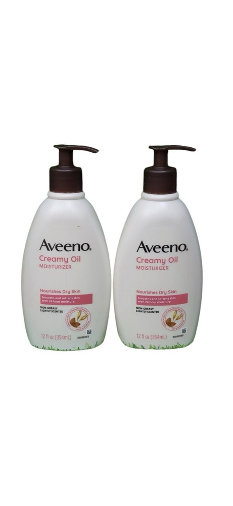 2x Aveeno Creamy Moisturizing Body Oil for Dry Skin Non Greasy 12 Fl Oz Each