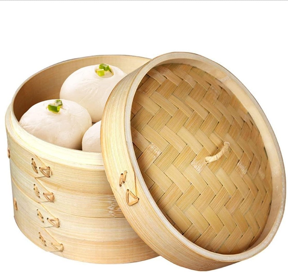 Handmade Ste Basket Bboo Steer 10 Inch, 2 Tiers Chinese Food Bboo