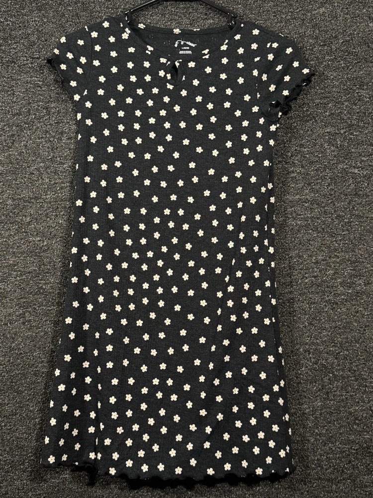 Art Class Girls Black Floral Dress Short Sleeve Key Hole Size L 10-12