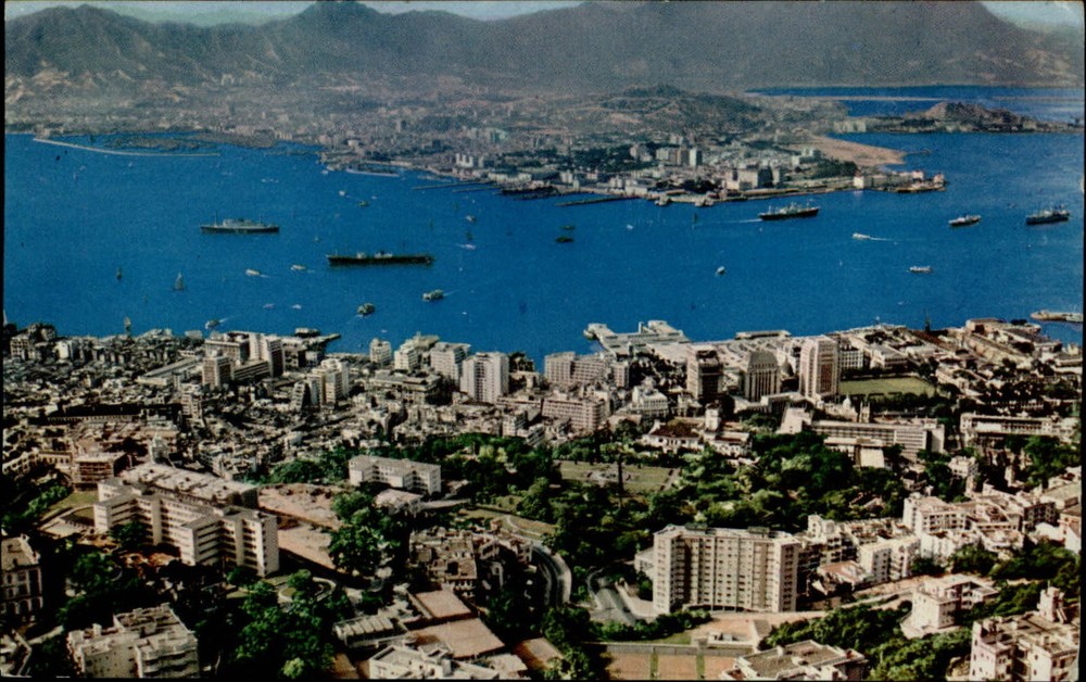Kowloon Hong Kong United Kingdom Harbor aerial view unused vintage postcard