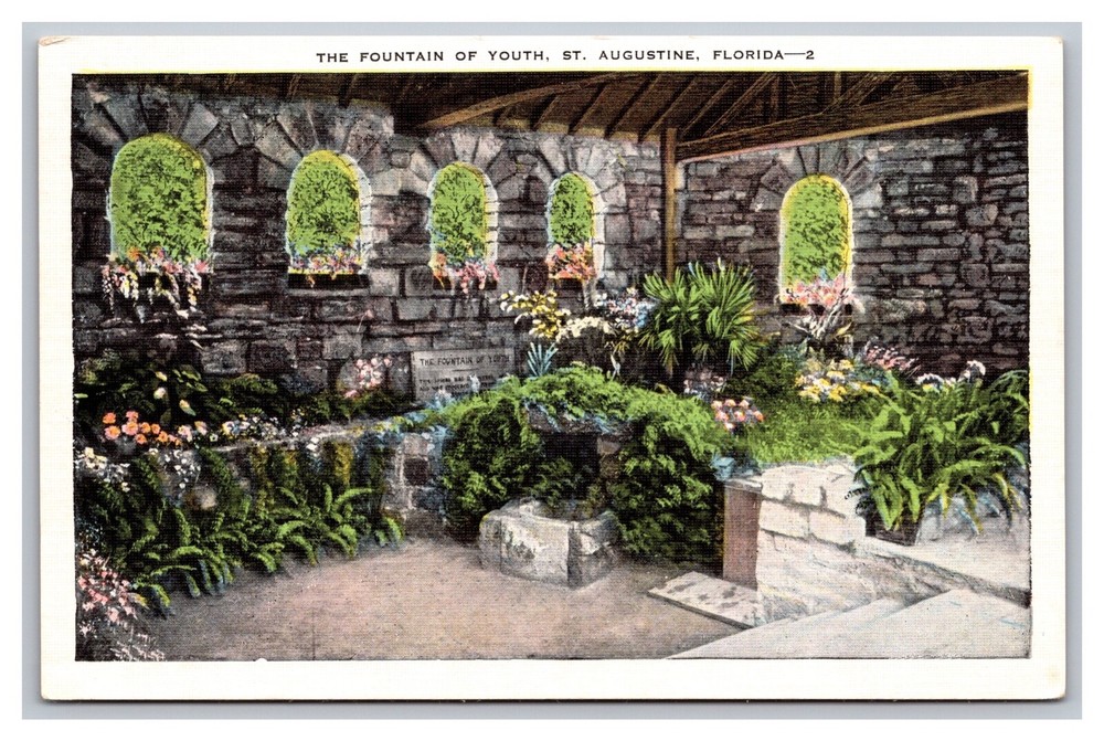 St. Augustine, FL Florida, The Fountain of Youth, Vintage Linen Postcard