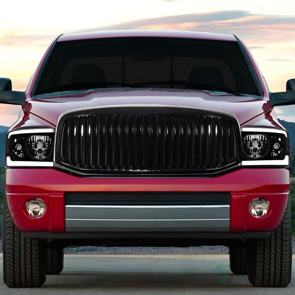 TLAPS For 06-09 Ram Switchback Sequential LED Blk Headlights Am+Vertical Grille