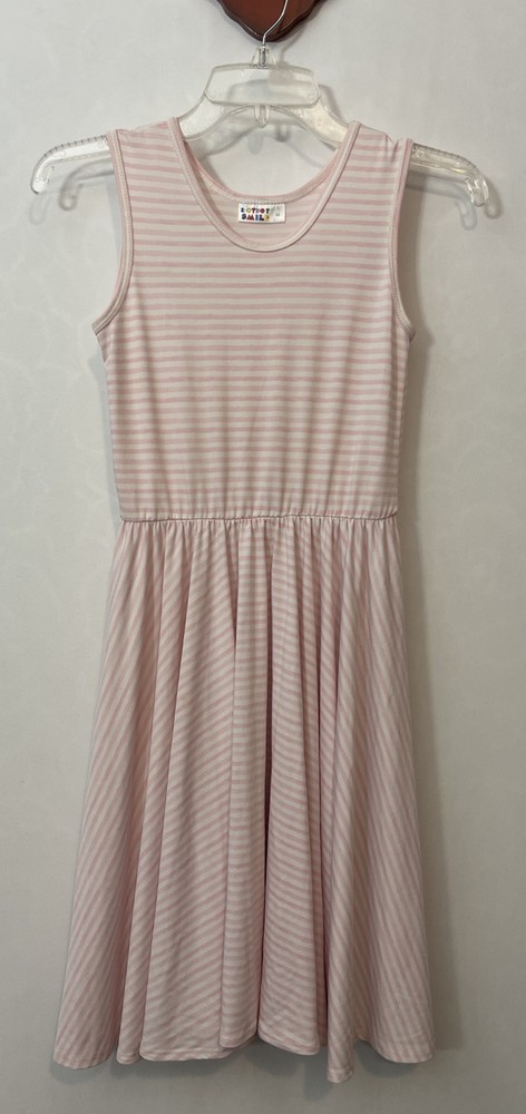 Dot Dot Smile Girls Pink Striped Ruffled Sleeveless Dress A5728