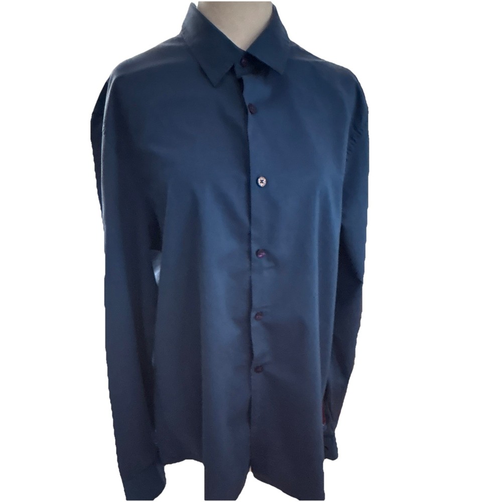 GUESS Blue Men's Slim Fit Button-Up Shirt Long Sleeve Point Collar XL 20 Inch