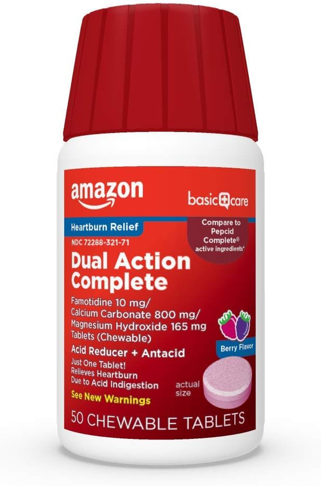 Dual Action Complete, Chewable Acid Reducer plus Antacid Tablets, Berry Flavor,-image