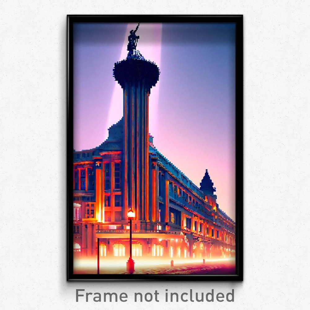 8-Bit Pixel Art Landmark Poster - Psychedelic Trippy Video Game Style Print
