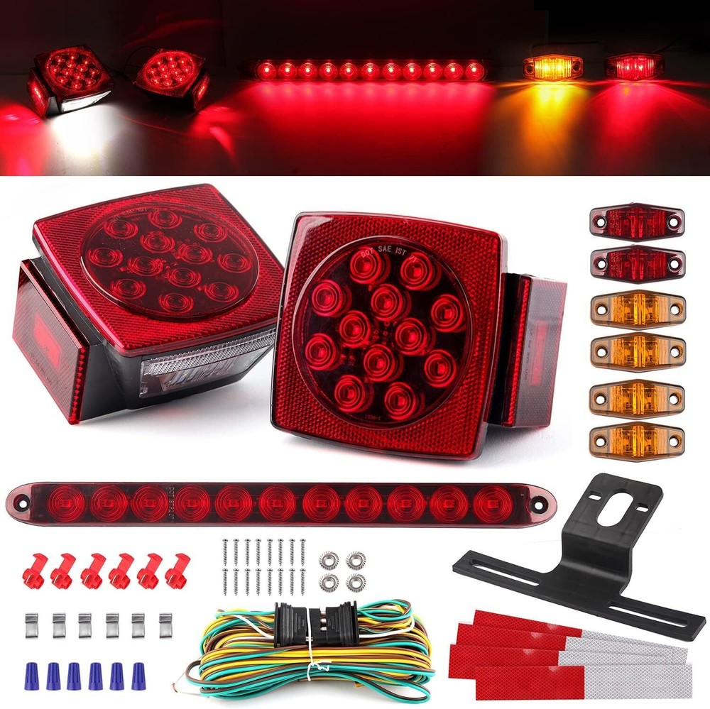 Rear LED Submersible Trailer Tail Light Kit for Boat Marker Truck Waterproof Red