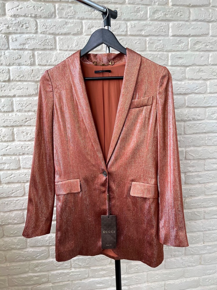 Gucci NWT Lightweight Iridescent Rust Liquid Silk Jacket Women's Size 36 ITALY