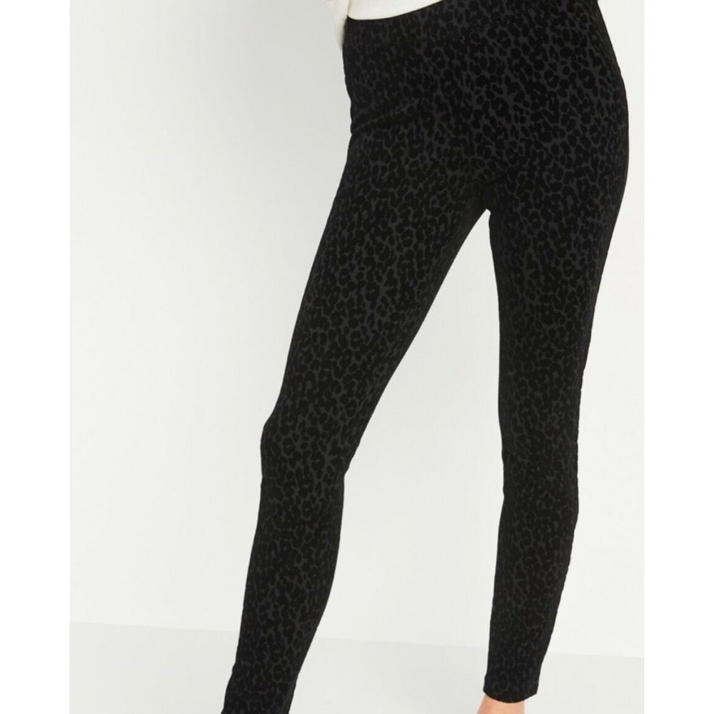 Old Navy Women's Black Animal Print Mid Rise Stretch Full-Length Leggings Size M