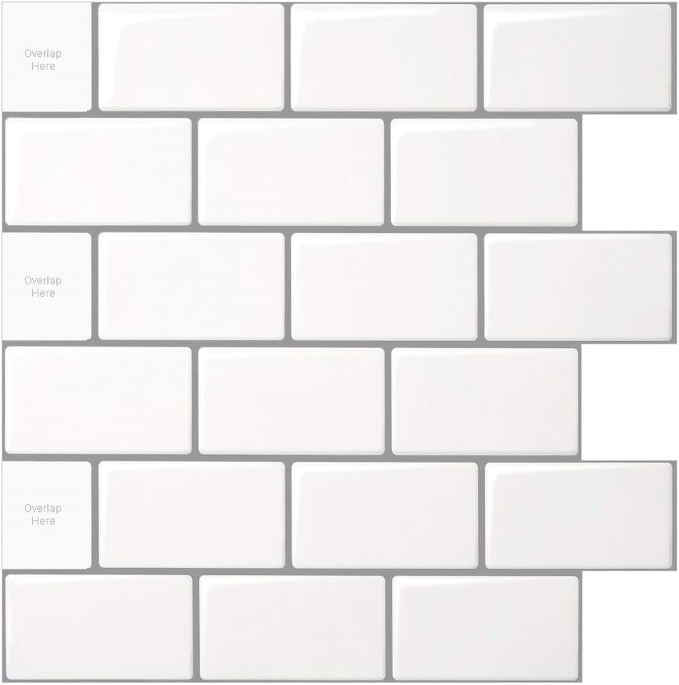 White & Grey Grout 12x12 Peel & Stick Backsplash – 10 Sheets by LONGKING