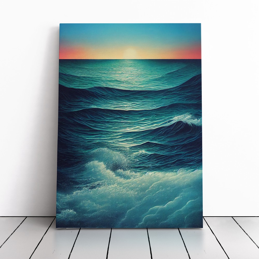 Ocean Sunset Canvas Wall Art Print Framed Picture Home Decor Living Room Bedroom