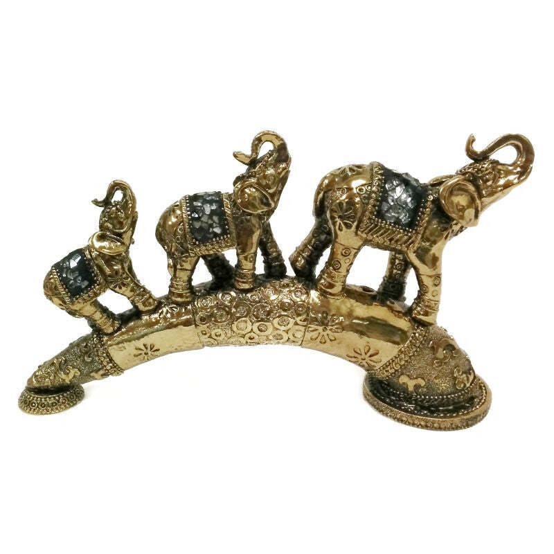 Gold 3 Elephants on Tusk Decorative Figurine Statue
