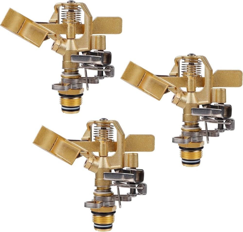 1/2 Inch Brass Adjustable Impact Sprinkler Heads 3-Pack for Outdoor Garden Watering