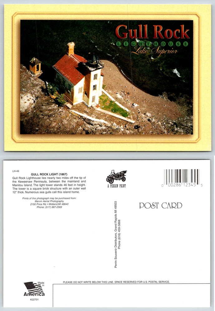 Keweenaw Peninsula Michigan GULF ROCK LIGHTHOUSE Postcard V428
