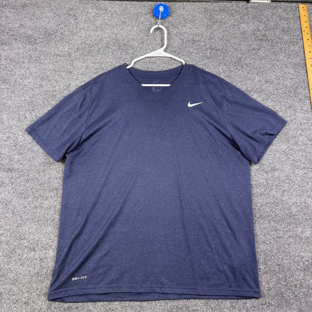 Nike Dri-FIT Mens XL Navy Blue Heathered V-Neck Short Sleeve Athletic T-Shirt
