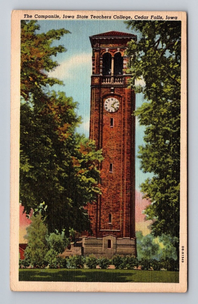 Iowa IA Cedar Falls The Campanile Iowa State Teachers College Vintage Postcard