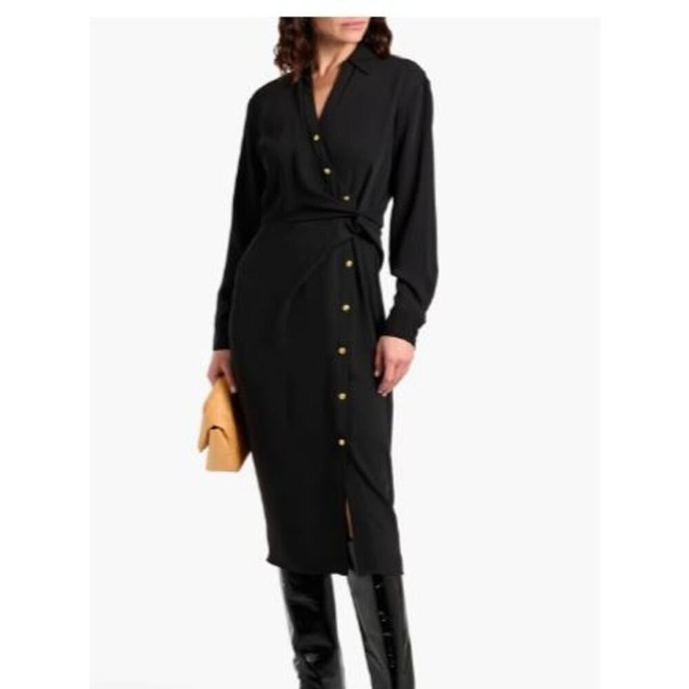Veronica Beard Women's Wright Gold Button Shirt Dress Black Sz 0 NWT 548