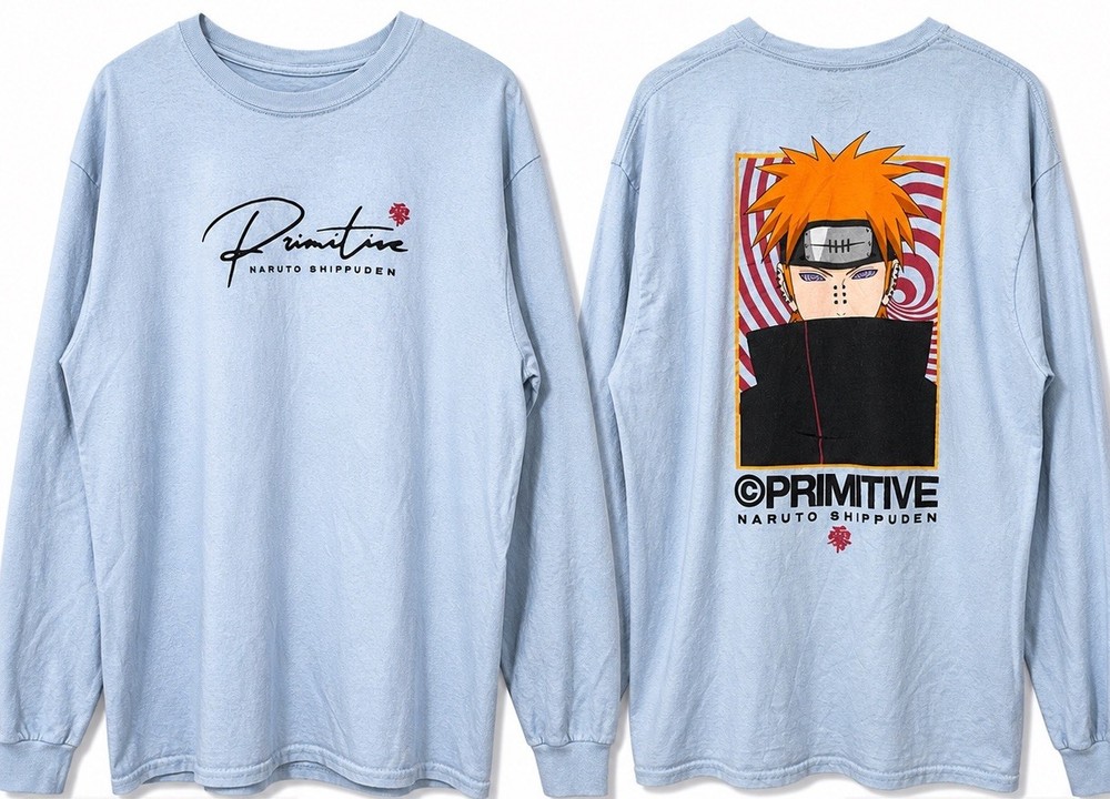 Primitive x Naruto I Know Pain Blue Long Sleeve Anime Skateboard T Sz XL B7#14