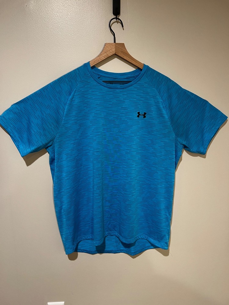 Under Armour XL Mens Blue UA Tech Tee Dash Stripe Crew-Neck Short Sleeve T-Shirt