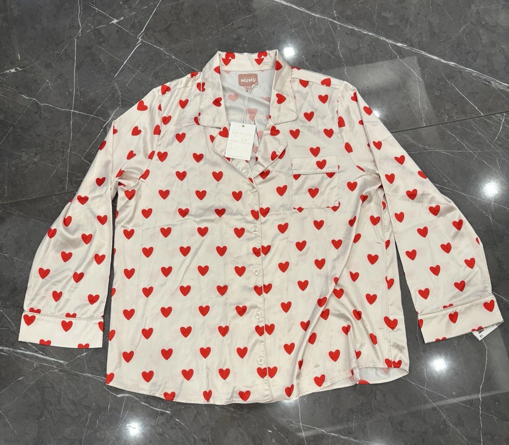 Show Me Your Mumu Queen Of Hearts Pajama Top XXL NWT Collared Satin Lovecore