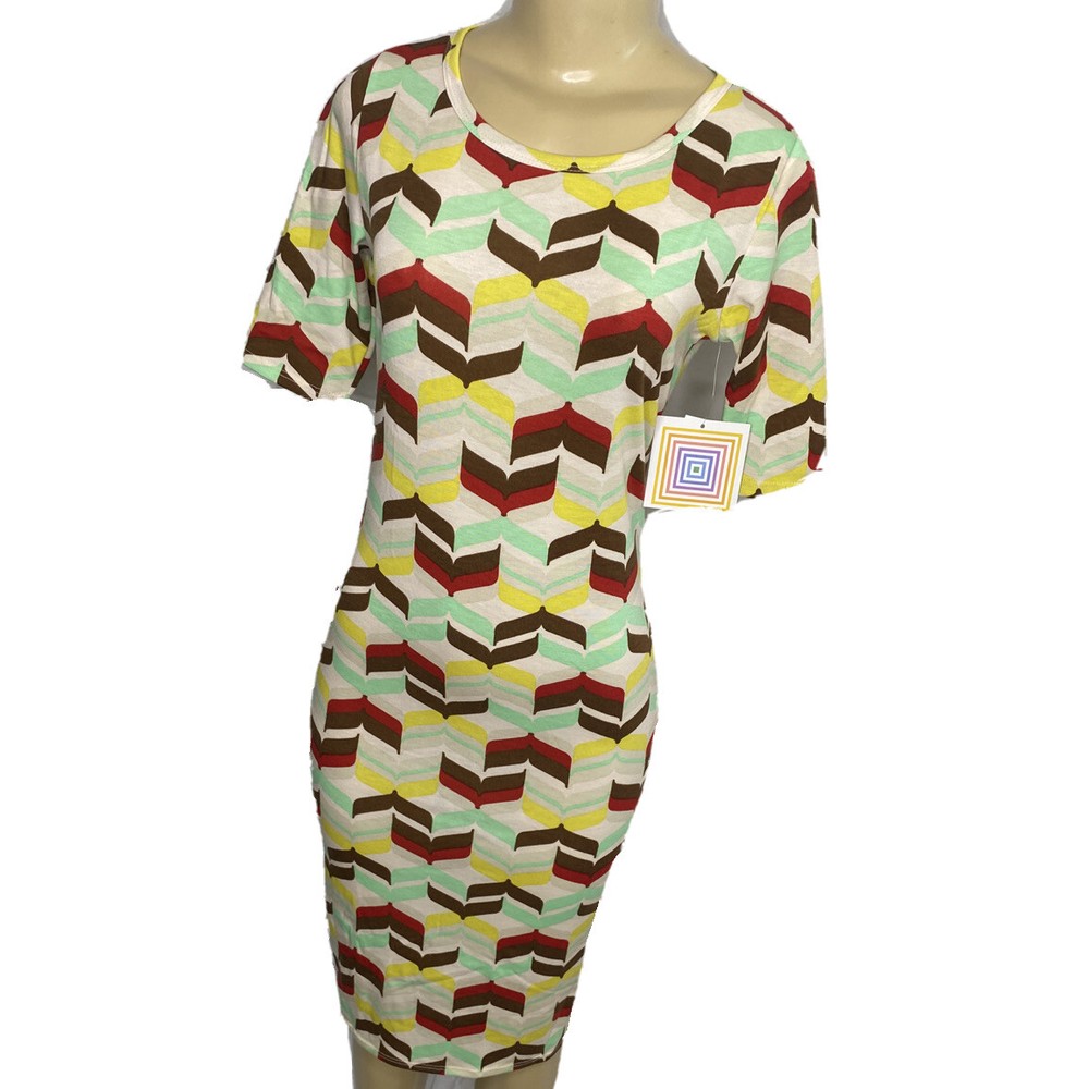 Lularoe Julia Dress Women XS Retro Print Short Sleeve Boat Neck Midi NWT