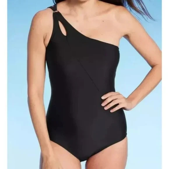 Lands' End Women's UPF 50 Full Coverage Tummy Control One Shoulder One Piece XS