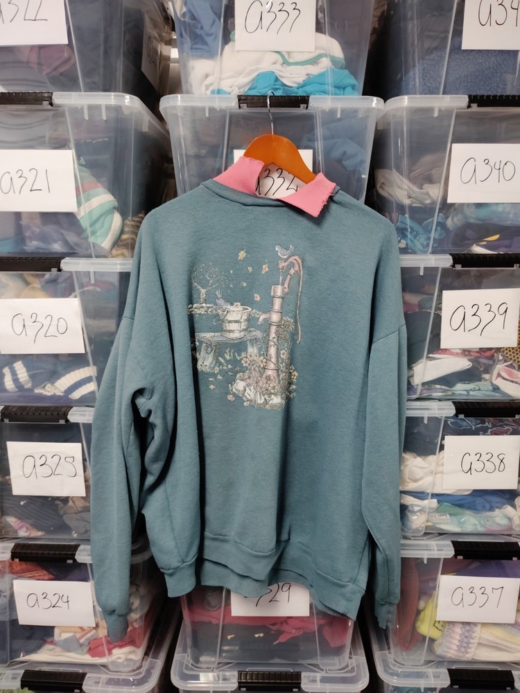 Vtg 90s Cottage Garden Well Pullover Collared Sweatshirt Fair  2xl A354