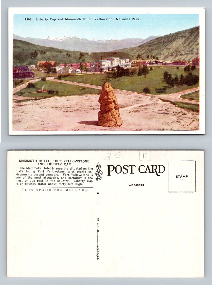 Yellowstone Nat'l Park, WY-Wyoming, Liberty Cap Mammoth Hotel Vintage Postcard