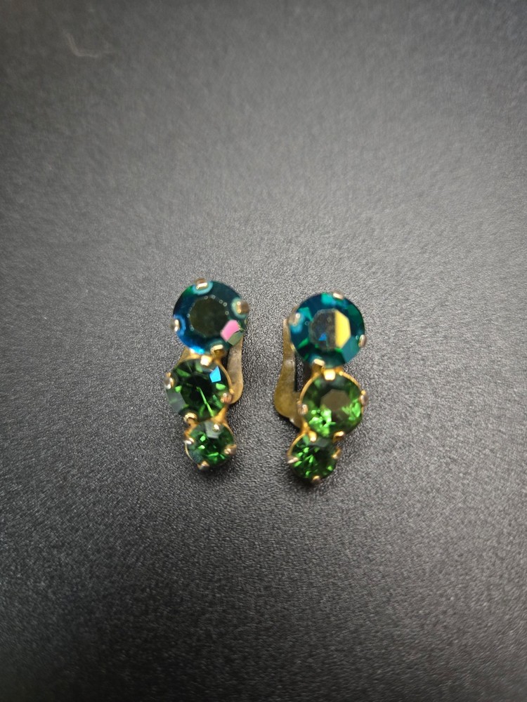 Schoffel Austria Emerald Green Rhinestone/Gold Tone Dangle Clip-on Earrings